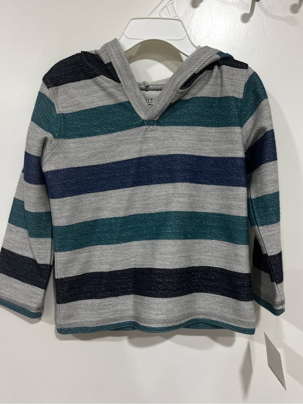 NWT Toddler Falls Creek Striped Hooded Knit Top in Gray, Teal & Navy Size 2T